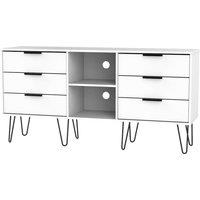 Ready Assembled Hirato 6 Drawer TV Unit White With Black Metal Hairpin Legs