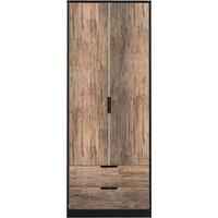 Welcome Furniture Ready Assembled Hirato 2 Door 2 Drawer Wardrobe Vintage Oak And Black, Brown