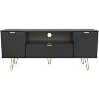 Ready Assembled Hirato Wide TV Unit Black With Gold Metal Hairpin Legs