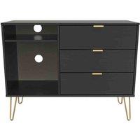 Ready Assembled Hirato 3 Drawer TV Unit Black Gold Metal Hairpin Legs