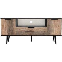 Ready Assembled Hirato Wide TV Unit Vintage Oak Black Wood Legs