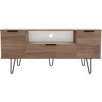 Ready Assembled Hirato Wide TV Unit Carini Walnut With Black Metal Hairpin Legs