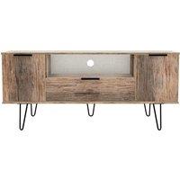 Ready Assembled Hirato Wide TV Unit Vintage Oak Black Metal Hairpin Legs