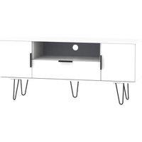 Ready Assembled Hirato Wide TV Unit White With Black Metal Hairpin Legs