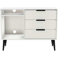 Ready Assembled Hirato 3 Drawer TV Unit White Black Wood Legs