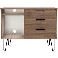 Ready Assembled Hirato 3 Drawer TV Unit Carini Walnut Black Metal Hairpin Legs