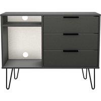 Ready Assembled Hirato 3 Drawer TV Unit Graphite Black Metal Hairpin Legs