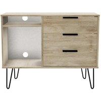 Ready Assembled Hirato 3 Drawer TV Unit Nebraska Oak Black Metal Hairpin Legs