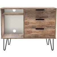 Ready Assembled Hirato 3 Drawer TV Unit Vintage Oak Black Metal Hairpin Legs