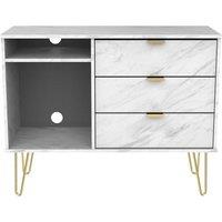 Ready Assembled Hirato 3 Drawer TV Unit Marble Hairpin Legs