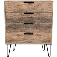 Welcome Furniture Ready Assembled Hirato 4 Drawer Chest Vintage Oak Black Metal Hairpin Legs