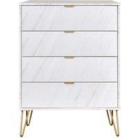 Welcome Furniture Ready Assembled Hirato 4 Drawer Chest Marble Gold Metal Legs