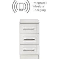 Welcome Furniture Ready Assembled York 3 Drawer Bedside Cabinet With Integrated Wireless Charging White Ash