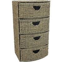 JVL Seagrass 4 Drawer Bow Front Unit, Brown