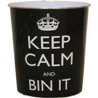 JVL Black Keep Calm Plastic Waste Paper Bin - Black