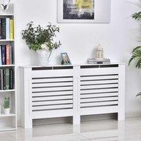 HOMCOM White Painted Radiator Cover Wooden Cabinet Horizontal Slats Modern Style, White