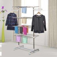 HOMCOM 4 Layers Folding Clothes Hanger Stand Dryer Rack Holding, Silver