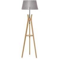 HOMCOM Tripod Floor Lamp Light E27 Base With Fabric Shade Storage Shelf Grey, Grey