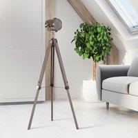 HOMCOM Vintage Tripod Floor Lamp Spotlight Height Adjustable Copper Finish Pine, Brown