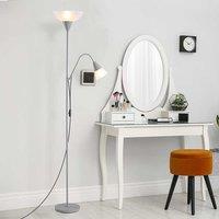 HOMCOM Mother Child Floor Lamp Duo Light Steel Frame With 2 Switches Round Base, Silver