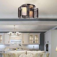 HOMCOM Chrome Fabric Chandelier Flush Mount Ceiling Lamp Light, Cream