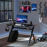 HOMCOM Ergonomic Gaming Desk with Hook Cup Holder LED And Cable Management Black, Black