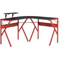 HOMCOM Corner Gaming Desk With Adjustable Monitor Stand Cup Holder Headphone Hook Red, Red