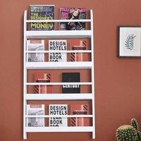 HOMCOM Wall-Mounted Standing 4 Tier Wood Book Shelf Water Resist For Home Office, White