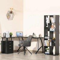 HOMCOM L-Shaped Corner PC Desk Table With Drawer Home Office Workstation Black, Black