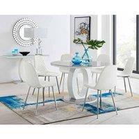 Furniture Box Giovani Grey White High Gloss And Glass Large Round Dining Table And 4 x White Corona Silver Chairs Set