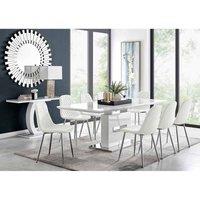 Furniture Box Arezzo Large Extending Dining Table and 8 x White Corona Silver Leg Chairs