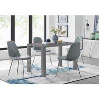 Furniture Box Pivero Grey High Gloss Dining Table And 4 x Elephant Grey Corona Silver Chairs Set