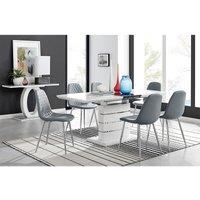 Furniture Box Renato High Gloss Extending Dining Table and 6 x Grey Corona Silver Leg Chairs