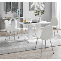 Furniture Box Imperia 4 Seater Modern White High Gloss Dining Table And 4 x White Corona Silver Chairs Set