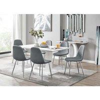 Furniture Box Imperia White High Gloss Dining Table And 6 x Elephant Grey Corona Silver Chairs Set