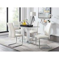 Furniture Box Giovani Grey White Modern High Gloss And Glass Dining Table And 4 x White Lorenzo Chairs Set