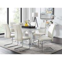 Furniture Box Giovani Grey White Modern High Gloss And Glass Dining Table And 6 x White Lorenzo Chairs Set