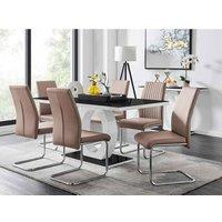 Furniture Box Giovani High Gloss And Glass Dining Table And 6 x Cappuccino Grey Lorenzo Chairs Set