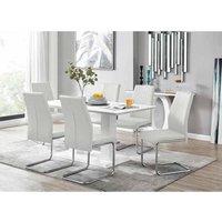 Furniture Box Imperia 150 x 90cm White High Gloss Dining Table And 6 x White Lorenzo Dining Chairs Set