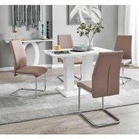 Furniture Box Imperia 120 x 70 cm 4 Seater Modern White High Gloss Dining Table And 4 x Cappuccino Grey Lorenzo Chrome Dining Chairs Set