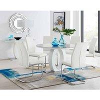 Furniture Box Giovani Grey White High Gloss And Glass Large Round Dining Table And 4 x White Lorenzo Chairs Set