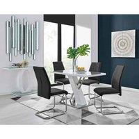 Furniture Box Sorrento 4 Seater White High Gloss And Stainless Steel Dining Table And 4 x Black Lorenzo Chairs Set