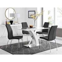 Furniture Box Atlanta White High Gloss And Chrome Metal Rectangle Dining Table And 4 Black Isco Dining Chairs Set