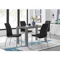 Furniture Box Pivero 4 Seater Grey High Gloss Dining Table And 4 x Black Isco Chairs Set