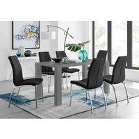 Furniture Box Pivero 6 Seater Grey High Gloss Dining Table And 6 x Black Isco Chairs Set