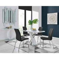 Furniture Box Sorrento 4 Seater White High Gloss And Stainless Steel Dining Table And 4 x Black Isco