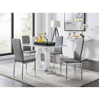 Furniture Box Giovani Grey White Modern High Gloss And Glass Dining Table And 4 x Grey Milan Chairs Set