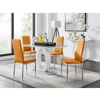 Furniture Box Giovani Grey White Modern High Gloss And Glass Dining Table And 4 x Mustard Milan Chairs Set