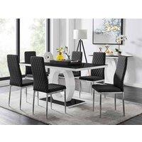 Furniture Box Giovani High Gloss And Glass Dining Table And 6 x Black Milan Chairs Set, Black