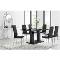 Furniture Box Imperia Black High Gloss Dining Table And 6 x Black Milan Dining Chairs Set